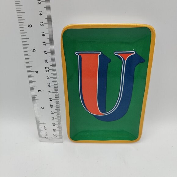 Ceramic Trinket Tray Dish Initial U Monogram Soap Dish Colorful Jewelry - Picture 2 of 4